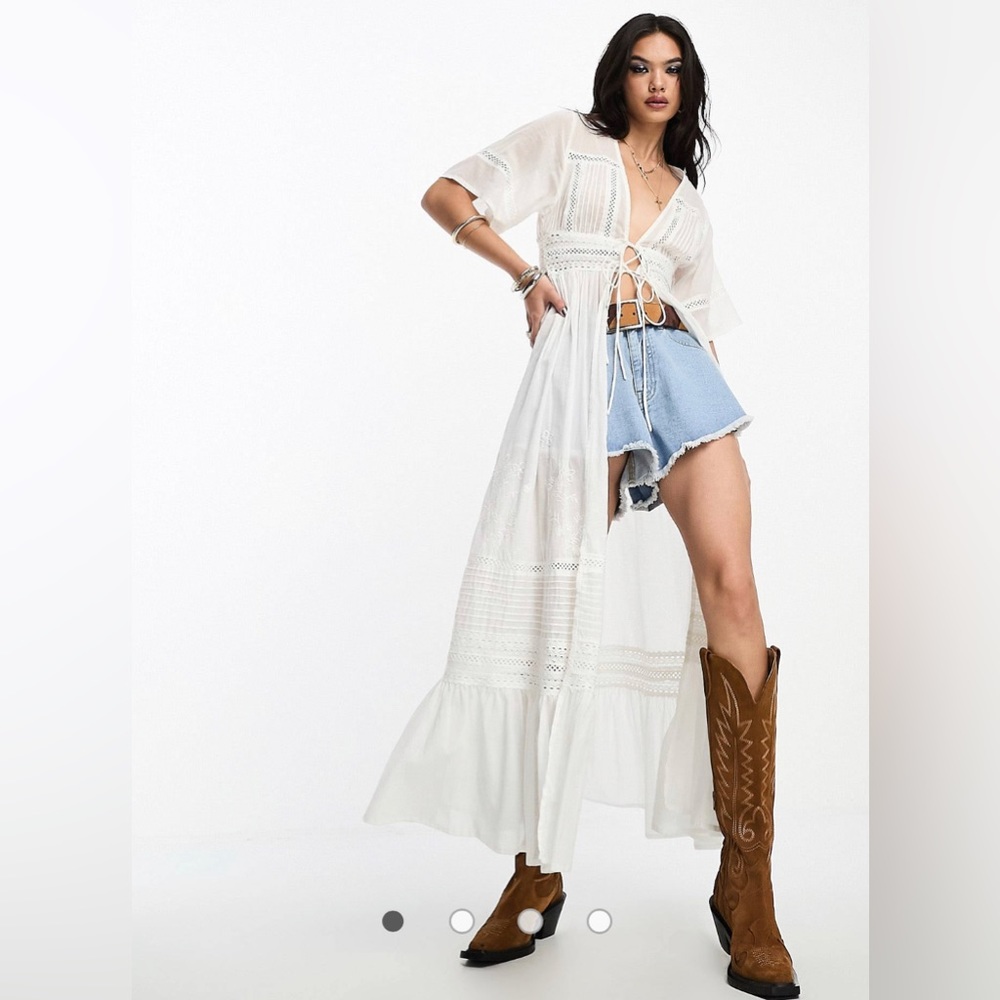 ASOS DESIGN longline prairie top with lace inserts in white